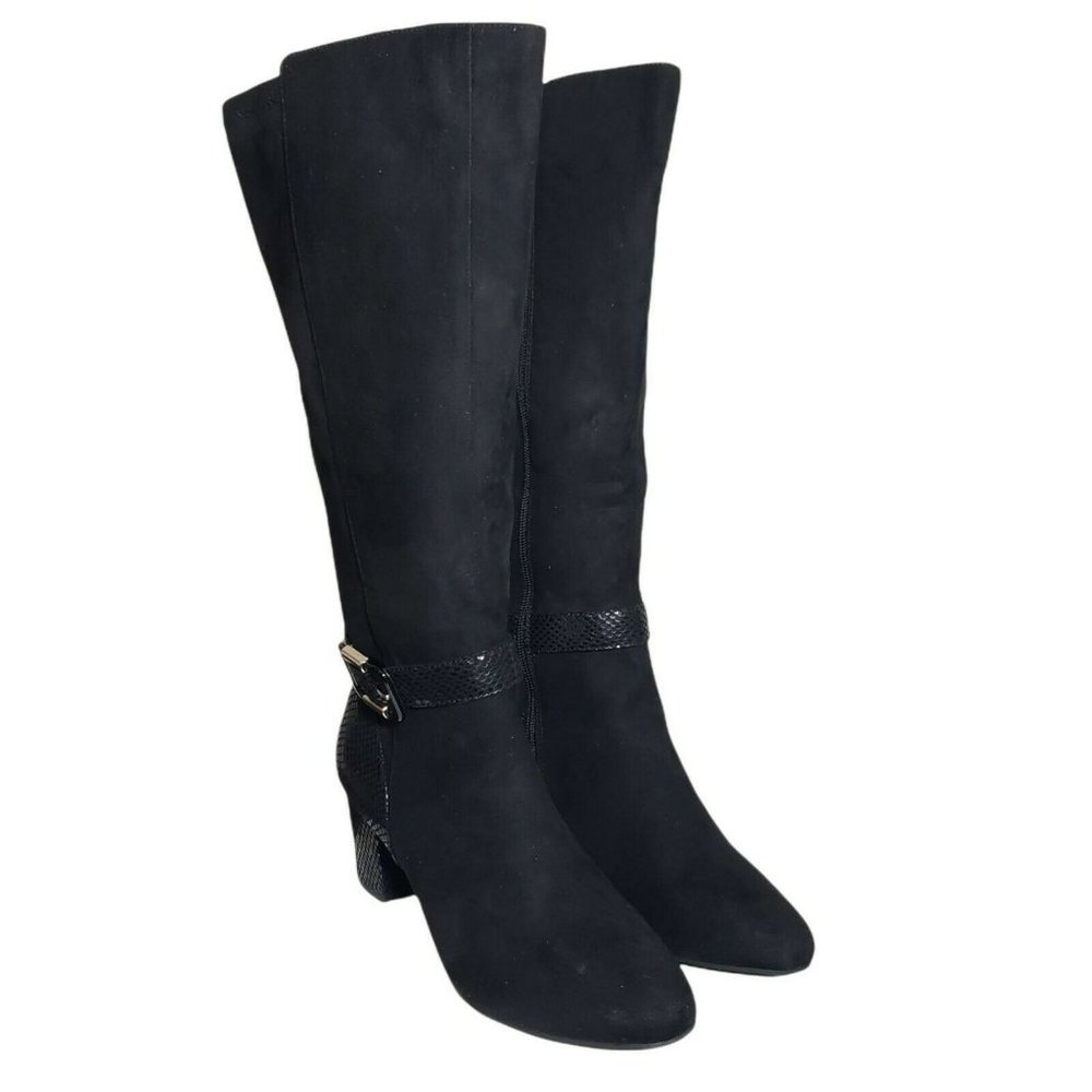 Karen Scott Womens Black Almond Toe Block Heels Zii Tall Dress Boots Size 8M 9M